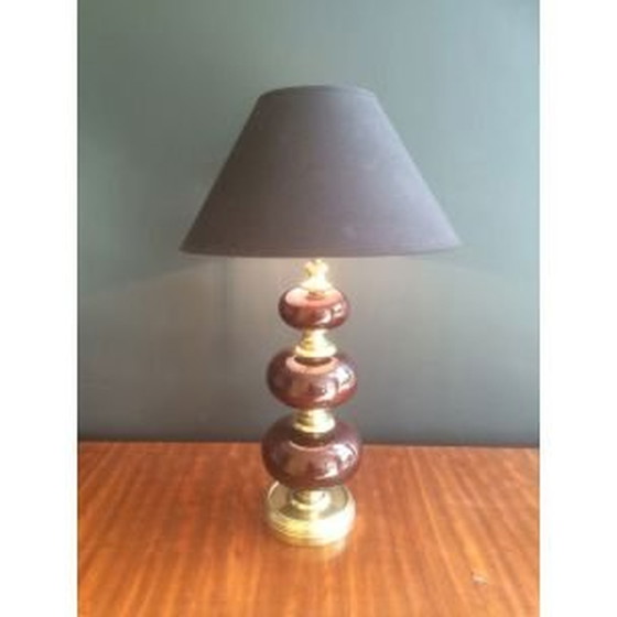 Image 1 of French vintage lamp in brass and red glass, 1960