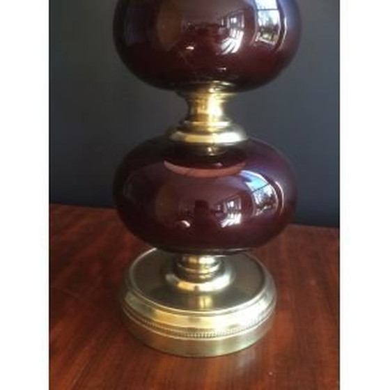 Image 1 of French vintage lamp in brass and red glass, 1960