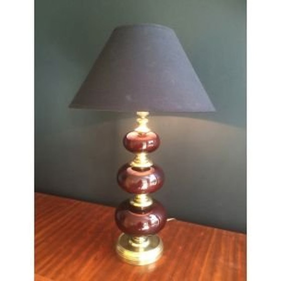 Image 1 of French vintage lamp in brass and red glass, 1960