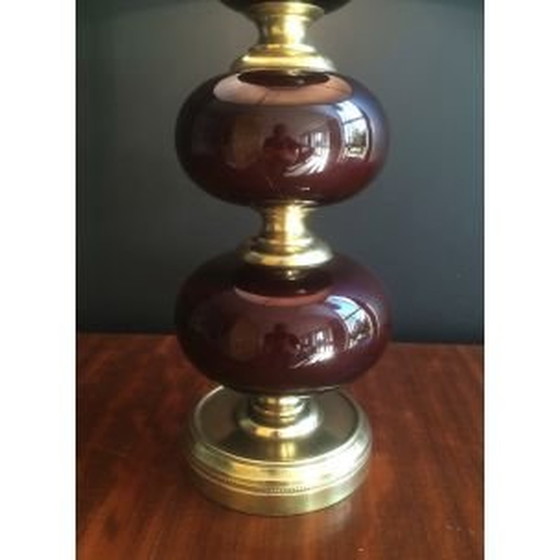 Image 1 of French vintage lamp in brass and red glass, 1960