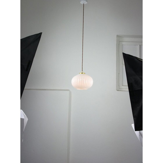 Image 1 of Vintage opal glass and brass pendant lamp