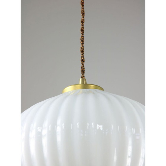 Image 1 of Vintage opal glass and brass pendant lamp