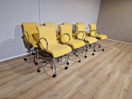 Image 1 of 8X Lensvelt Flag Office Chairs - Dining Chairs - Yellow - Design Gerard Van Den Berg