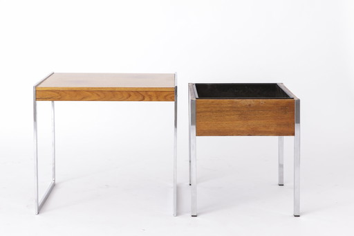 Conjunto vintage, mesa auxiliar + mesa con macetero, años 60