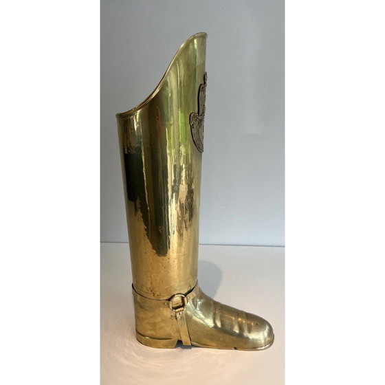 Image 1 of Vintage brass umbrella stand in the shape of a boot