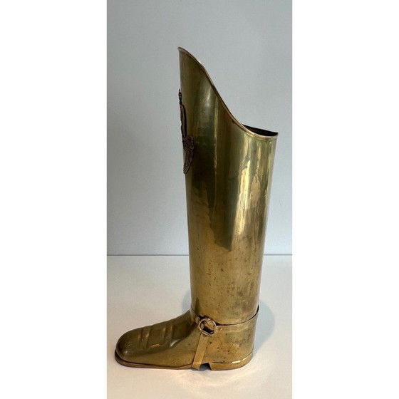 Image 1 of Vintage brass umbrella stand in the shape of a boot