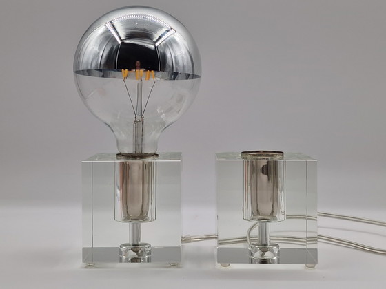 Image 1 of Pair solid crystal cube table lamps