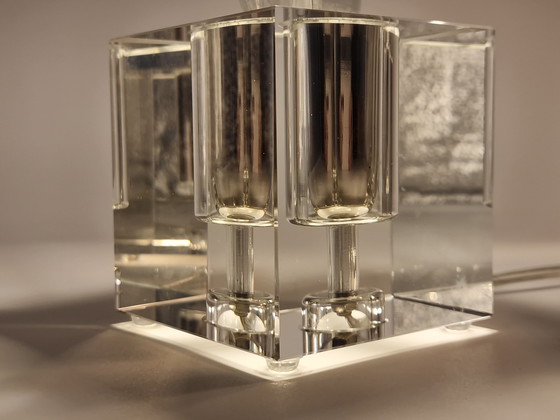 Image 1 of Pair solid crystal cube table lamps