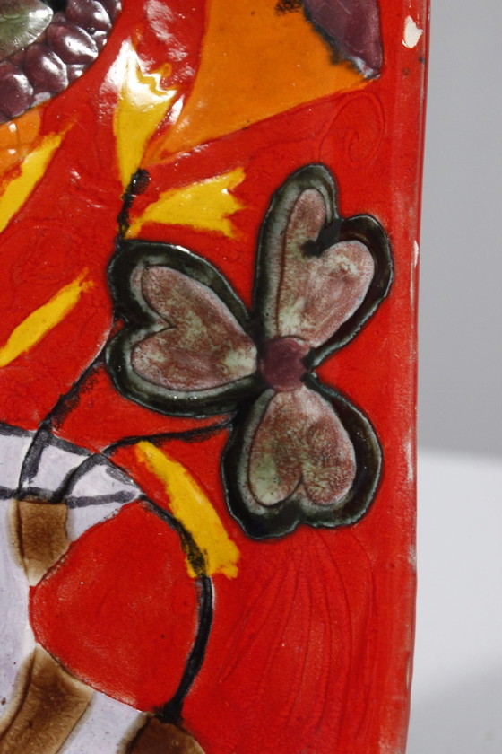 Image 1 of Elio Schiavon - Grandi tasche vuote Decor Ceramica e fiori Italia anni &#39;50