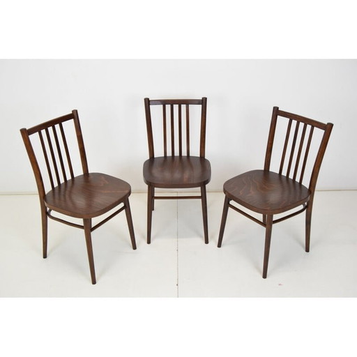 Set of 3 mid-century wood chairs by Ton, Czechoslovakia 1960s