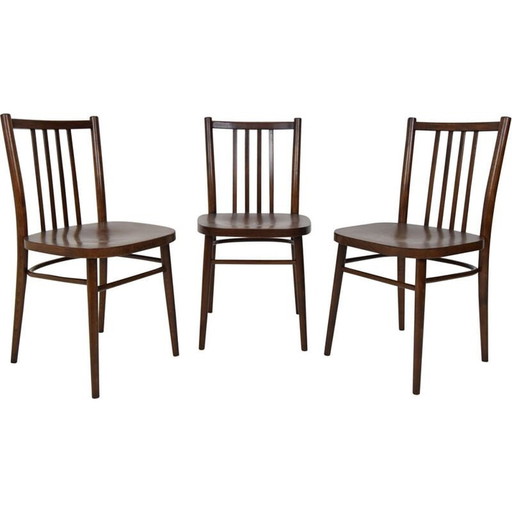 Set of 3 mid-century wood chairs by Ton, Czechoslovakia 1960s