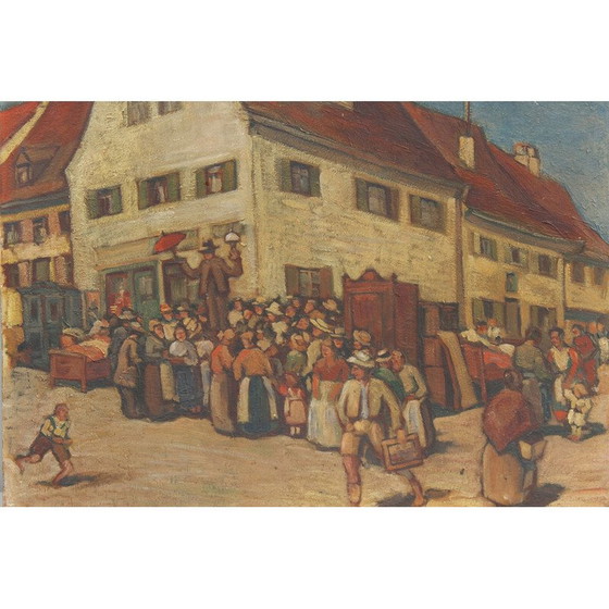 Image 1 of Modello di dipinto d'epoca "Asta di una casa" di Ernst Crasse, Germania 1920