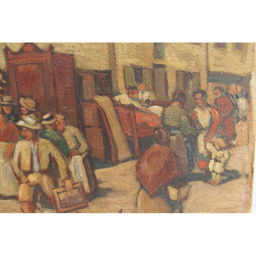 Vintage painting pattern "Auction of a house" by Ernst Crasse, Germany 1920