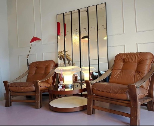 Italian Mid Century Pair Of Chairs ( Leather)