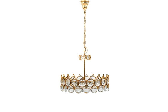 Image 1 of Gilded Brass And Crystal Chandelier By Palwa 1970S