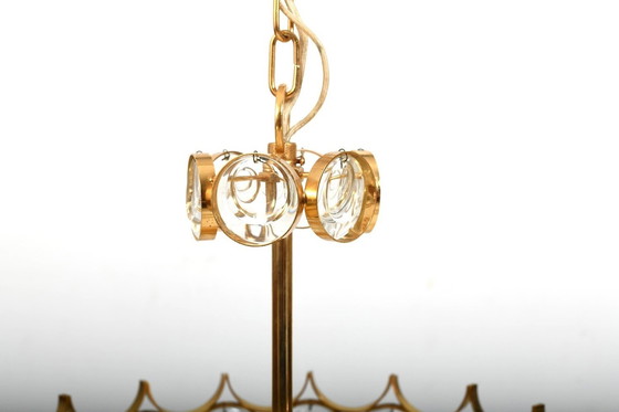 Image 1 of Gilded Brass And Crystal Chandelier By Palwa 1970S