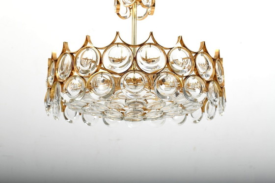 Image 1 of Gilded Brass And Crystal Chandelier By Palwa 1970S