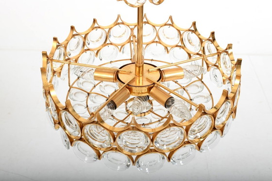 Image 1 of Gilded Brass And Crystal Chandelier By Palwa 1970S