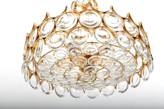 Image 1 of Gilded Brass And Crystal Chandelier By Palwa 1970S