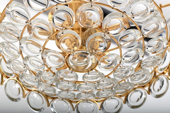 Image 1 of Gilded Brass And Crystal Chandelier By Palwa 1970S