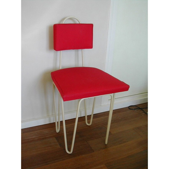 Image 1 of Red chair in beige lacquered metal, Raoul GUYS - 1950s