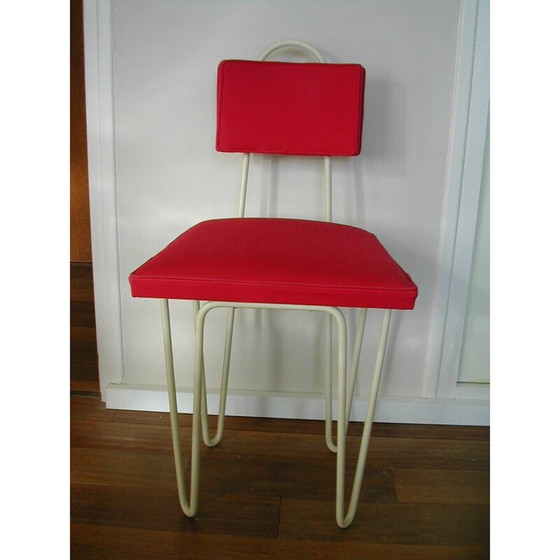 Image 1 of Red chair in beige lacquered metal, Raoul GUYS - 1950s