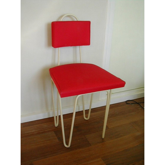 Image 1 of Red chair in beige lacquered metal, Raoul GUYS - 1950s