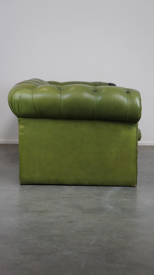 Canapé Chesterfield 2,5 places en cuir de vachette anglais vert