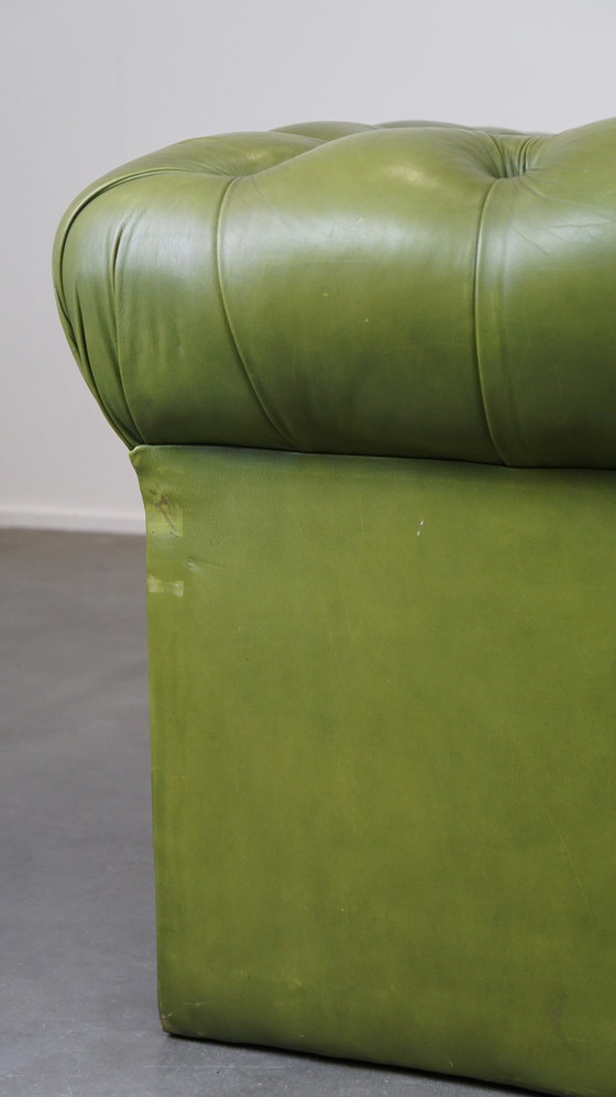 Image 1 of Green 2.5 seater English cowhide leather Chesterfield sofa