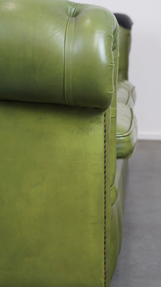 Image 1 of Green 2.5 seater English cowhide leather Chesterfield sofa