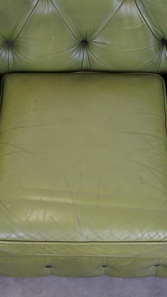 Image 1 of Green 2.5 seater English cowhide leather Chesterfield sofa