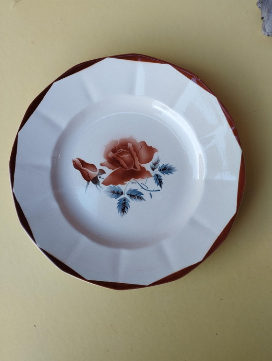 Image 1 of Digoin Sarreguemines-Stoviglie-Stoviglie antiche-Pezzo sagomato-Piatto da portata-Piatto molto grande-Rosa - D: 27,50 cm