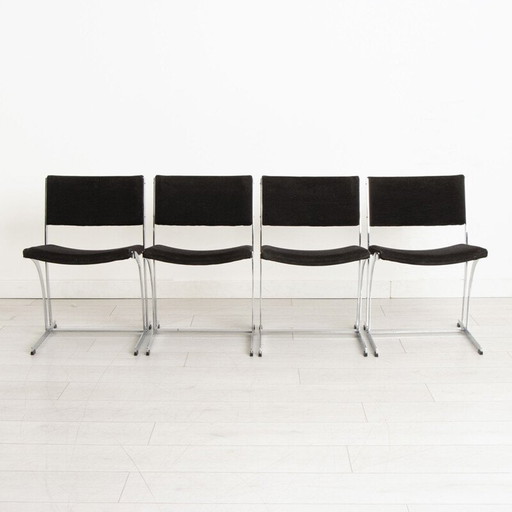 Set of 4 vintage chrome chairs by Richard Young, 1970s
