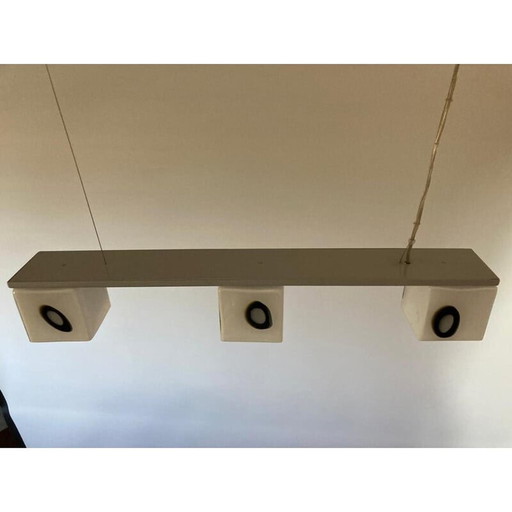 Vintage adjustable pendant lamp in Murano glass, chromed metal and steel for The Luce, Italy 1990s