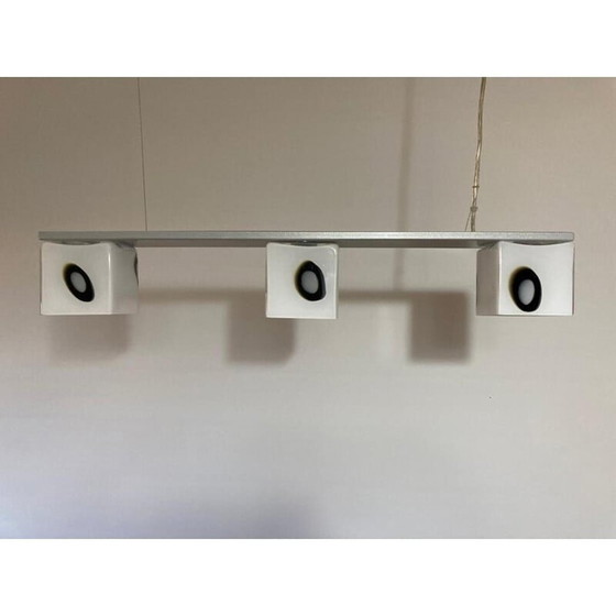 Image 1 of Vintage adjustable pendant lamp in Murano glass, chromed metal and steel for The Luce, Italy 1990s