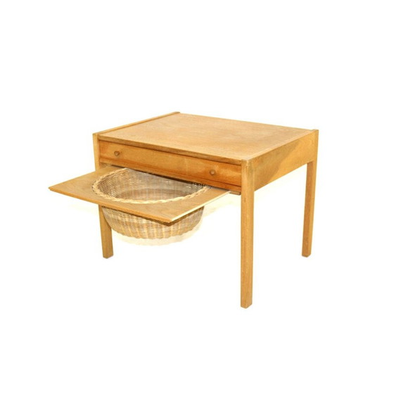 Image 1 of Tavolo da cucito vintage in rovere e rattan, Danimarca 1960