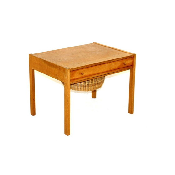 Image 1 of Tavolo da cucito vintage in rovere e rattan, Danimarca 1960