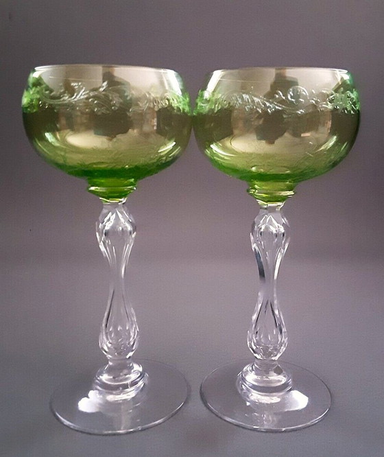 Image 1 of 2X Saint Louis "Schiller", wine glasses around 1900!