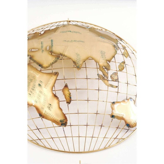 Image 1 of Pair of vintage brass "the world" wall sculptures by Curtis Jeré, 1970