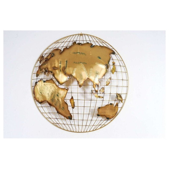 Image 1 of Pair of vintage brass "the world" wall sculptures by Curtis Jeré, 1970
