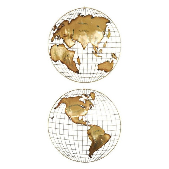 Image 1 of Pair of vintage brass "the world" wall sculptures by Curtis Jeré, 1970
