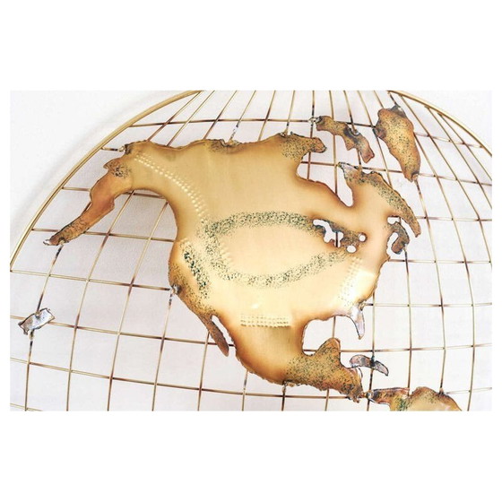 Image 1 of Pair of vintage brass "the world" wall sculptures by Curtis Jeré, 1970