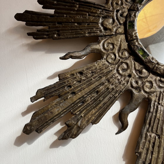 Image 1 of Mid - Century Sun Mirror In Lead And Glass By Irena Jaworski Vintage