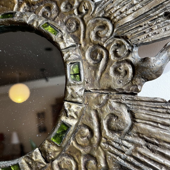 Image 1 of Mid - Century Sun Mirror In Lead And Glass By Irena Jaworski Vintage