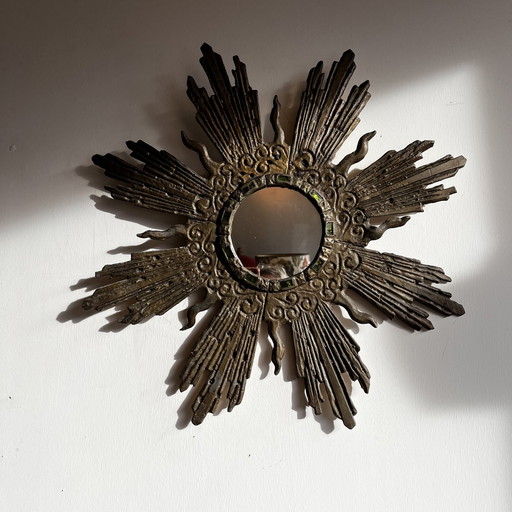 Espejo de sol de mediados de siglo en plomo y vidrio de Irena Jaworski Vintage