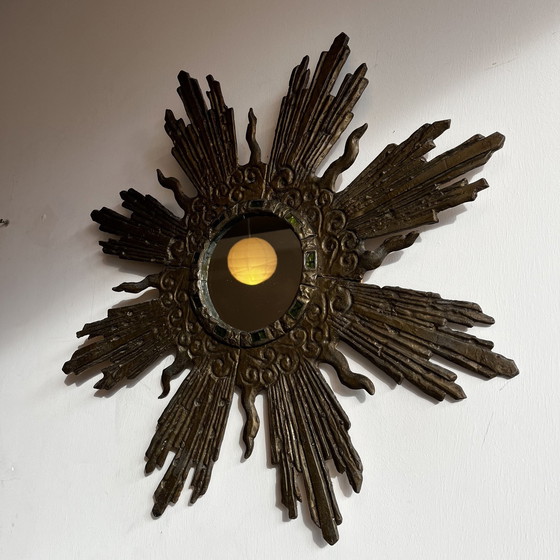 Image 1 of Mid - Century Sun Mirror In Lead And Glass By Irena Jaworski Vintage