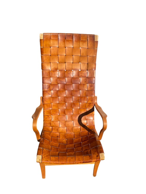 Image 1 of Eva Leather Woven High Back Lounge Chair By Bruno Mathsson