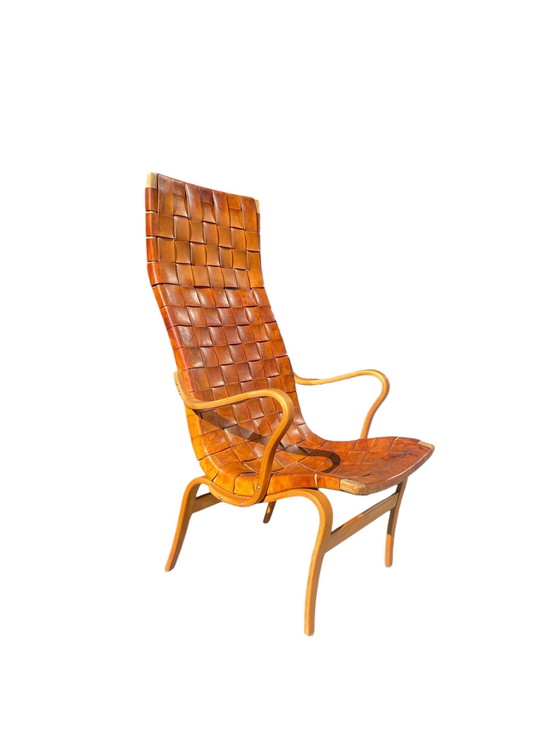 Image 1 of Eva Leather Woven High Back Lounge Chair By Bruno Mathsson