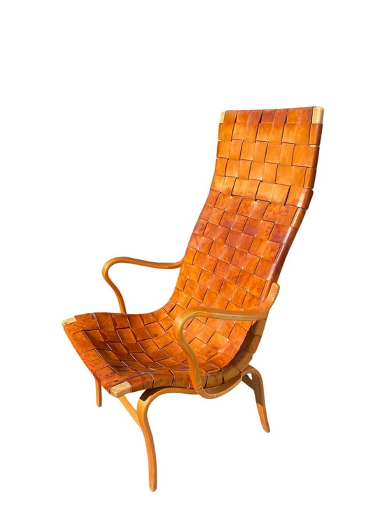 Image 1 of Eva Leather Woven High Back Lounge Chair By Bruno Mathsson