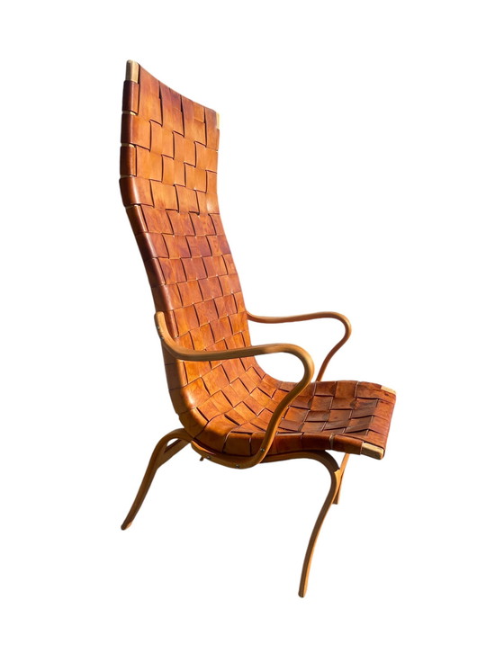 Image 1 of Eva Leather Woven High Back Lounge Chair By Bruno Mathsson